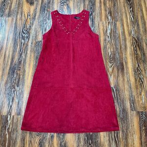 Women’s Size S Sugar Lips Red Berry Grommet Soft Faux Suede Shift Dress Knee Len